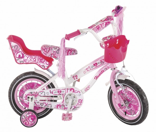 Bicikla za decu sa pomoćnim točkovima Princess Hearts 12''