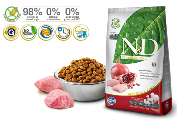 N&D Suva hrana Dog GF Medium Adult Chicken&Pomegranate  800g