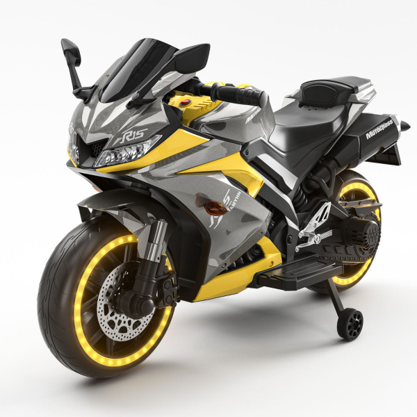 Veliki Dečiji Motor R15 na akumulator(12V)  Kožno sedište, Svetleći Točkovi  (SM-24101)
