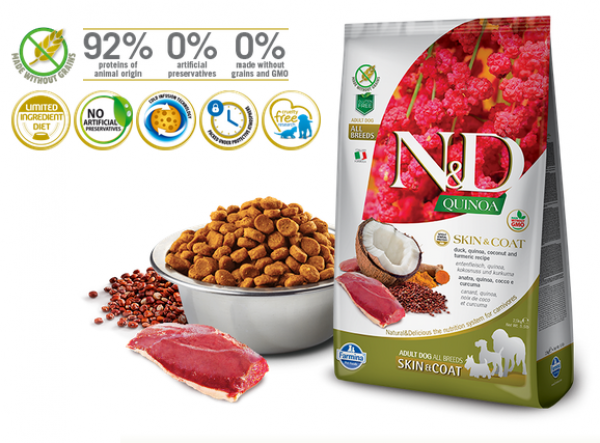 N&D Suva hrana Quinoa Skin&Coat Duck, Coconut-Curcuma 800 g
