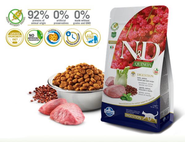 N&D Suva hrana Cat Quinoa Digestion Lamb, Fennel-Mint 300g